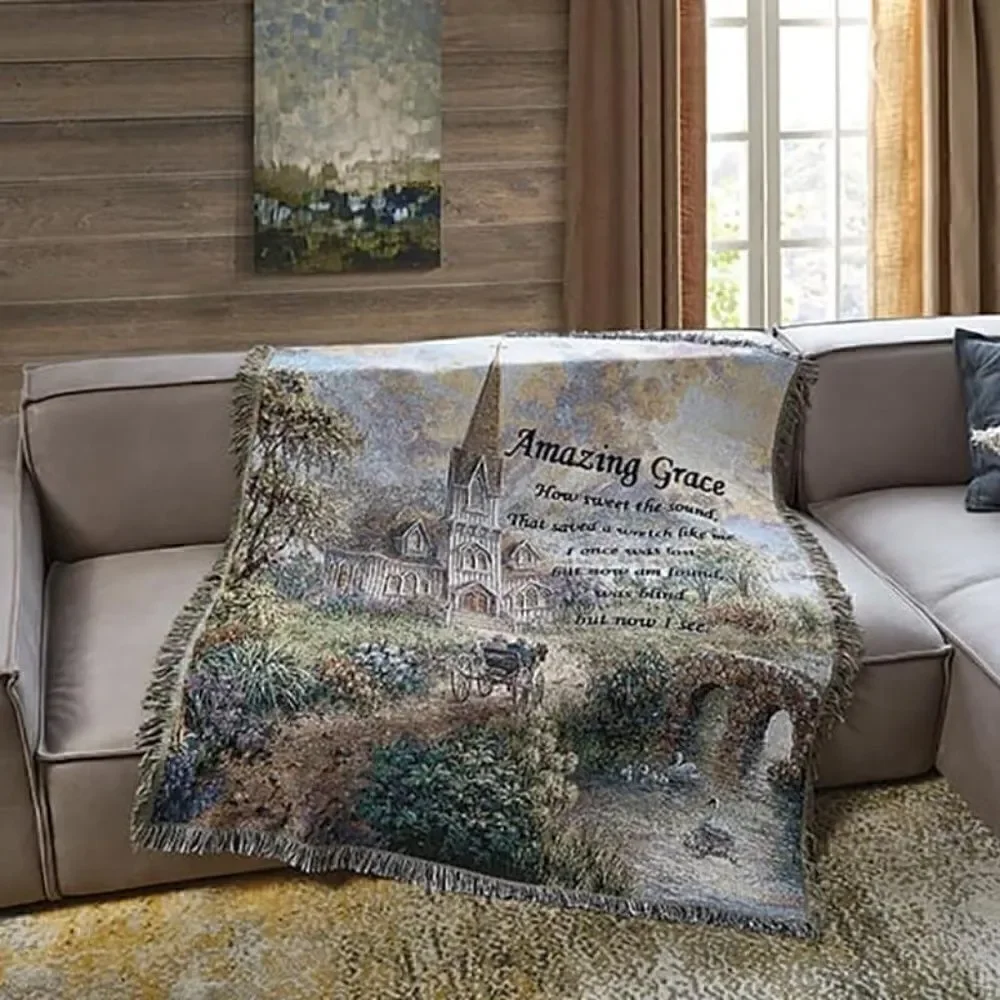 NEW! Beautiful Inspirational Amazing Grace Tapestry Woven Throw Blanket Country